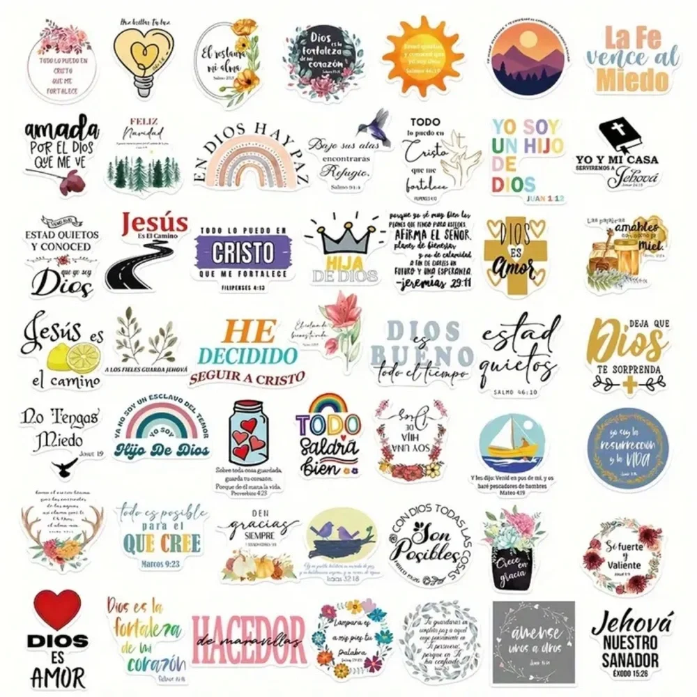 Christian Bible Spanish “En Español” Themed Waterproof Stickers, Pack of 50